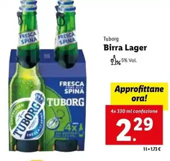 Lidl Tuborg Birra Lager 4x 330 ml offerta