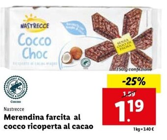 Lidl Nastrecce Merendina farcita al cocco ricoperta al cacao 350 g offerta