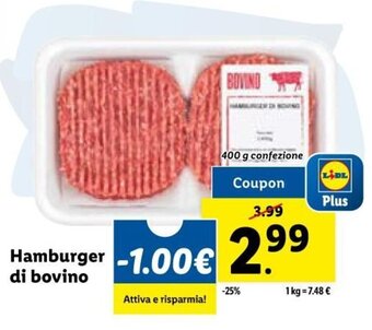 Lidl Hamburger di bovino 400 g offerta