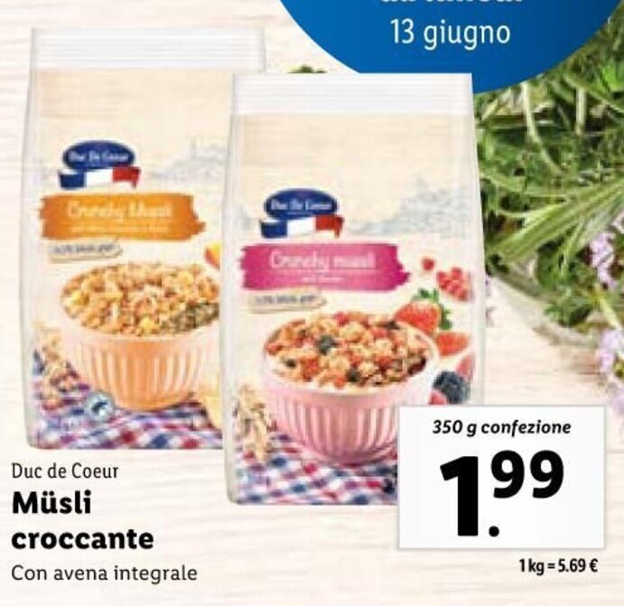 Duc de Coeur Müsli croccante Con avena integrale 350 g offerta di Lidl