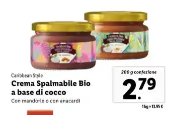 Lidl Caribbean Style Crema Spalmabile Bio a base di cocco 200 g offerta