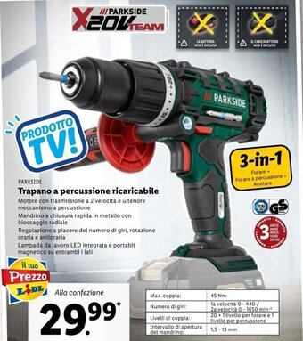 Lidl Parkside Trapano a percussione ricaricabile offerta