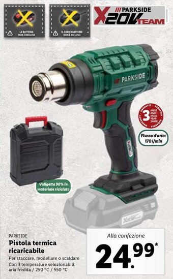 Lidl Parkside Pistola termica ricaricabile offerta