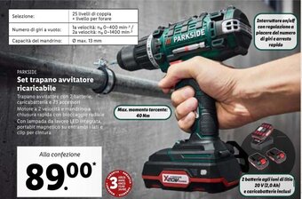 Lidl Parkside Set trapano avvitatore ricaricabile offerta