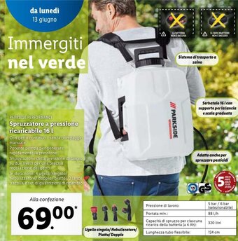 Lidl Parkside Performance Spruzzatore a pressione ricaricabile 16 l offerta