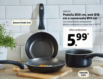 Lidl Ernesto Padella Ø20 cm, wok Ø18 cm o casseruola Ø14 cm offerta