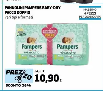 Ipercoop Pannolini pampers baby-dry pacco doppio offerta