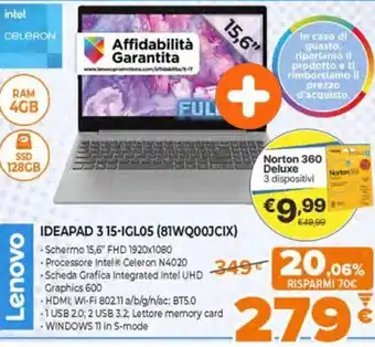 Expert Lenovo IdeaPad 3 15-IGL05 (81WQ00JCIX) offerta