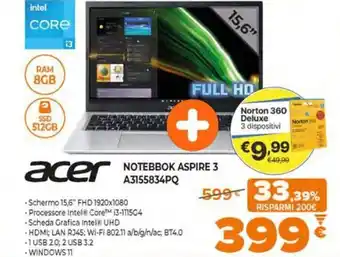 Expert acer Notebook Aspire3 A3155834PQ offerta