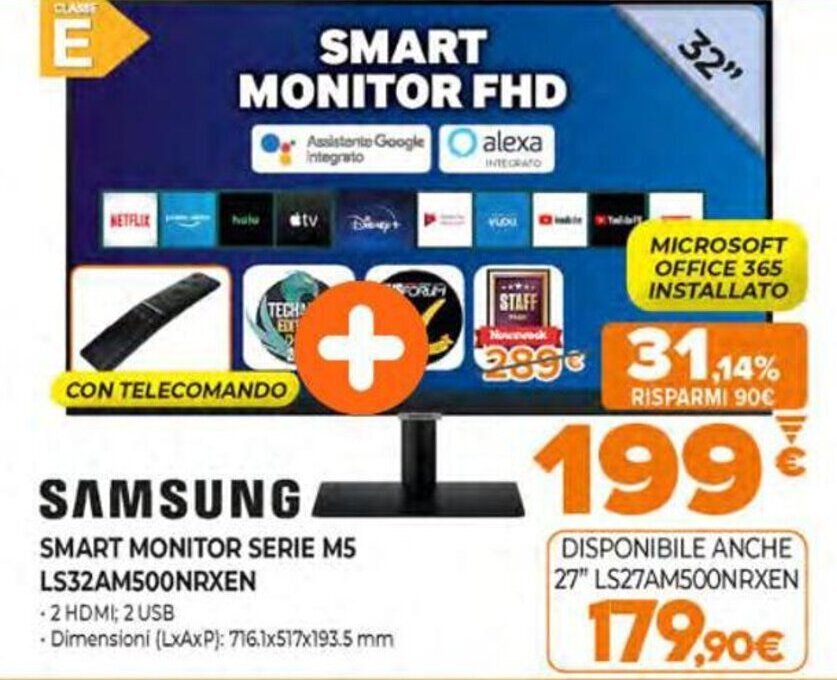 Samsung Smart monitor serie M5 LS32AM500NRXEN offerta di Expert