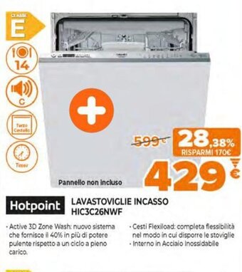 Expert Hotpoint Lavastoviglie incasso HIC3C26NWF offerta
