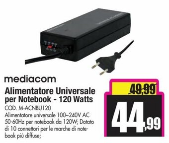 Wellcome Mediacom Alimentatore Universale per Notebook - 120 Watts offerta