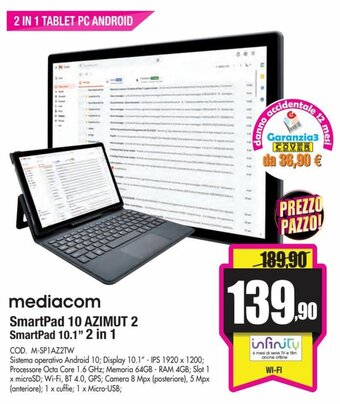 Wellcome Mediacom SmartPad 10 Azimut 2 SmartPad 10.1" 2 in 1 offerta