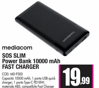 Wellcome Mediacom SOS SLIM Power Bank 10000 mAh Fast Charger offerta