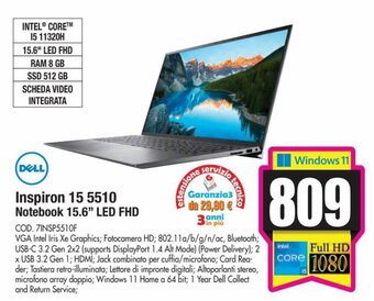 Wellcome Dell Inspiron 15 5510 Notebook 15.6" LED FHD offerta