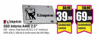 Wellcome Kingston SSD Interno A400 2.5" offerta