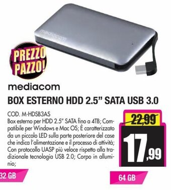 Wellcome Mediacom Box Esterno HDD 2.5" Sata USB 3.0 offerta