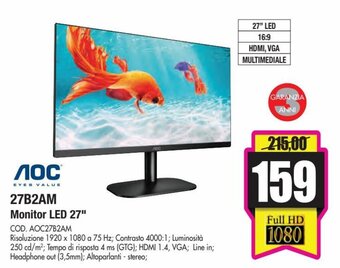 Wellcome AOC 27B2AM Monitor LED 27" offerta