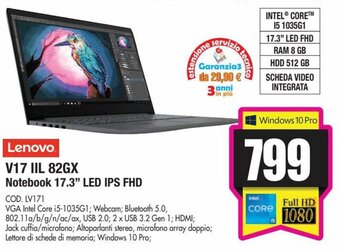Wellcome Lenovo V17 IIL 82GX Notebook 17.3" LED IPS FHD offerta