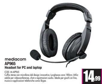 Wellcome Mediacom AP965 Headset for PC and laptop offerta