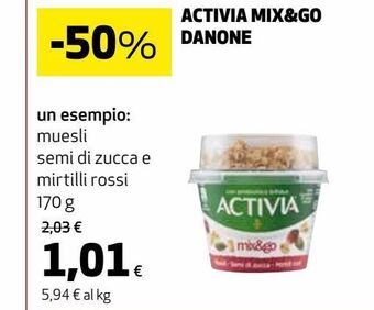 Coop Activia & go danone - es muesli semi di zucca e mirtilli rossi g 170 offerta