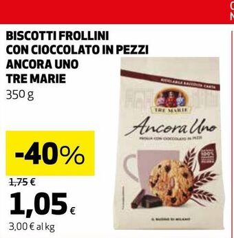 Biscotti frollini con cioccoalto in pezzi ancora uno tre marie 350g