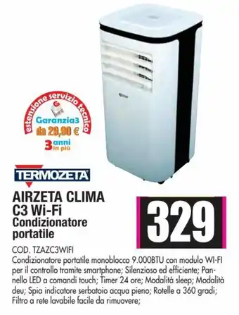 Wellcome Termozeta Airzeta Clima C3 Wi-fi Condizionatore portatile offerta