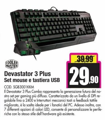 Wellcome Cooler Master Devastator 3 Plus Set mouse e tastiera USB offerta