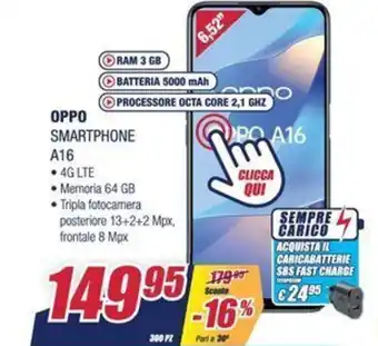 Trony Oppo A16 smartphone offerta