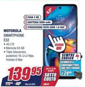 Trony Motorola E32 smartphone offerta