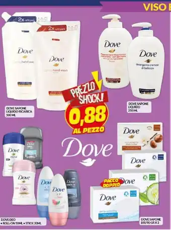Risparmio Casa Dove Sapone liquido ricarica, 500ml, Dove Deo roll-on 50ml/stick 30 ml, Dove Sapone liquido 250 ml, Dove sapone 100/90 gr x 2 offerta