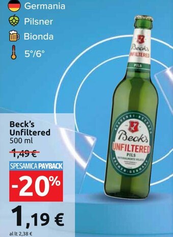 Carrefour Market Beck's Unfiltered 500 ml offerta