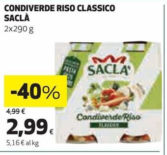Coop Condiverde riso classico saclà 2x290g offerta