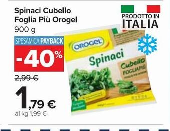 Spinaci cubello foglia più orogel