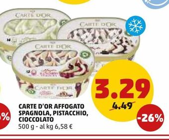 Carte d'or affogato spagnola, pistacchio, cioccolato