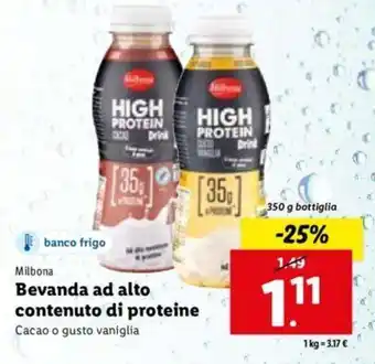 Lidl Milbona Bevanda ad alto contenuto di proteine Cacao o gusto vaniglia 350 g offerta