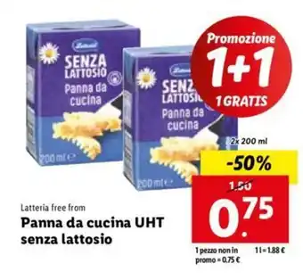 Lidl Latteria free from Panna da cucina UHT senza lattosio 2x 200 ml offerta