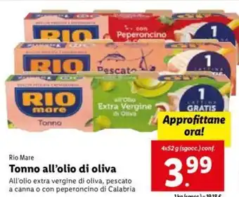 Lidl Rio Mare Tonno all'olio di oliva 4x 52 g offerta