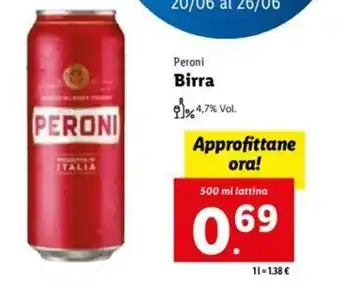 Lidl Peroni Birra 500 ml offerta