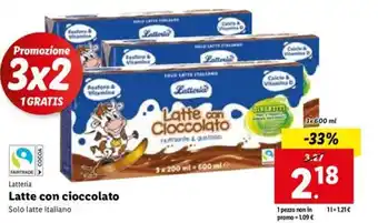 Lidl Latteria Latte con cioccolato 3x 600 ml offerta