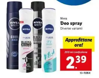 Lidl Nivea Deo spray 200 ml offerta