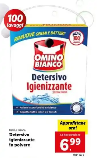 Lidl Omino Bianco Detersivo igienizzante in polvere 5,5 kg offerta