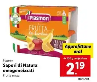 Lidl Plasmon Sapori di Natura omogeneizzati Frutta mista 4x 100 g offerta
