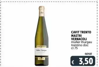 Cavit trento mastri vernacoli müller-thurgau trentino doc cl 75