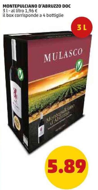 PENNY Mulasco Montepulciano D'Abruzzo DOC 3 l offerta
