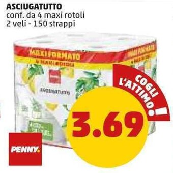 PENNY Penny Asciugatutto 4 maxi rotoli 2 veli 150 strappi offerta