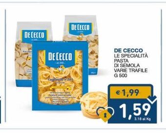 SeBón Supermercati De cecco le specialita pasta di semola varie trafile g 500 offerta