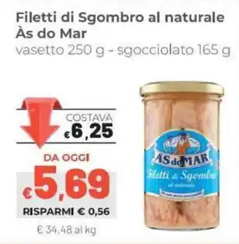 Coop Às do Mar Filetti di Sgombro al Naturale vasetto 250g/ Sgocciolato 165g offerta