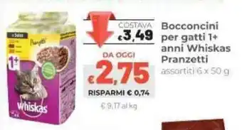 Coop Whiskas Pranzetti Bocconcini per gatti 1+anni 6x50g offerta