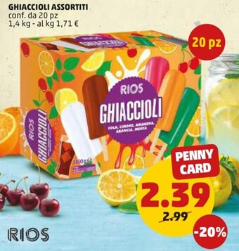 PENNY Rios Ghiaccioli Assortiti 20 pz 1,4 kg offerta